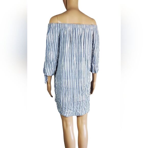 Cloth & Stone Blue & White Striped Off- Shoulder Dress - Picture 3 of 8